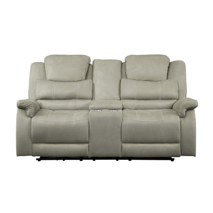 POWER DOUBLE RECLINING LOVE SEAT WITH CENTER CONSOLE, POWER HEADRESTS &amp; USB PORTS, GRAY 100% POLYESTER 9848GY-2PWH