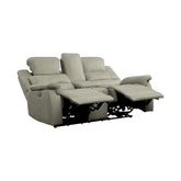 POWER DOUBLE RECLINING LOVE SEAT WITH CENTER CONSOLE, POWER HEADRESTS & USB PORTS, GRAY 100% POLYESTER 9848GY-2PWH