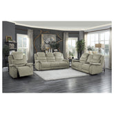 POWER DOUBLE RECLINING LOVE SEAT WITH CENTER CONSOLE, POWER HEADRESTS & USB PORTS, GRAY 100% POLYESTER 9848GY-2PWH