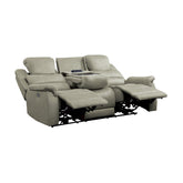 POWER DOUBLE RECLINING SOFA WITH POWER HEADRESTS, DROP DOWN CUP HOLDERS, RECEPTACLES & USB PORTS, GRAY 100% POLYESTER 9848GY-3PWH