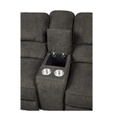 POWER DOUBLE RECLINING LOVE SEAT WITH CENTER CONSOLE, POWER HEADRESTS & USB PORTS, CHOCOLATE 100% POLYESTER 9849CH-2PWH