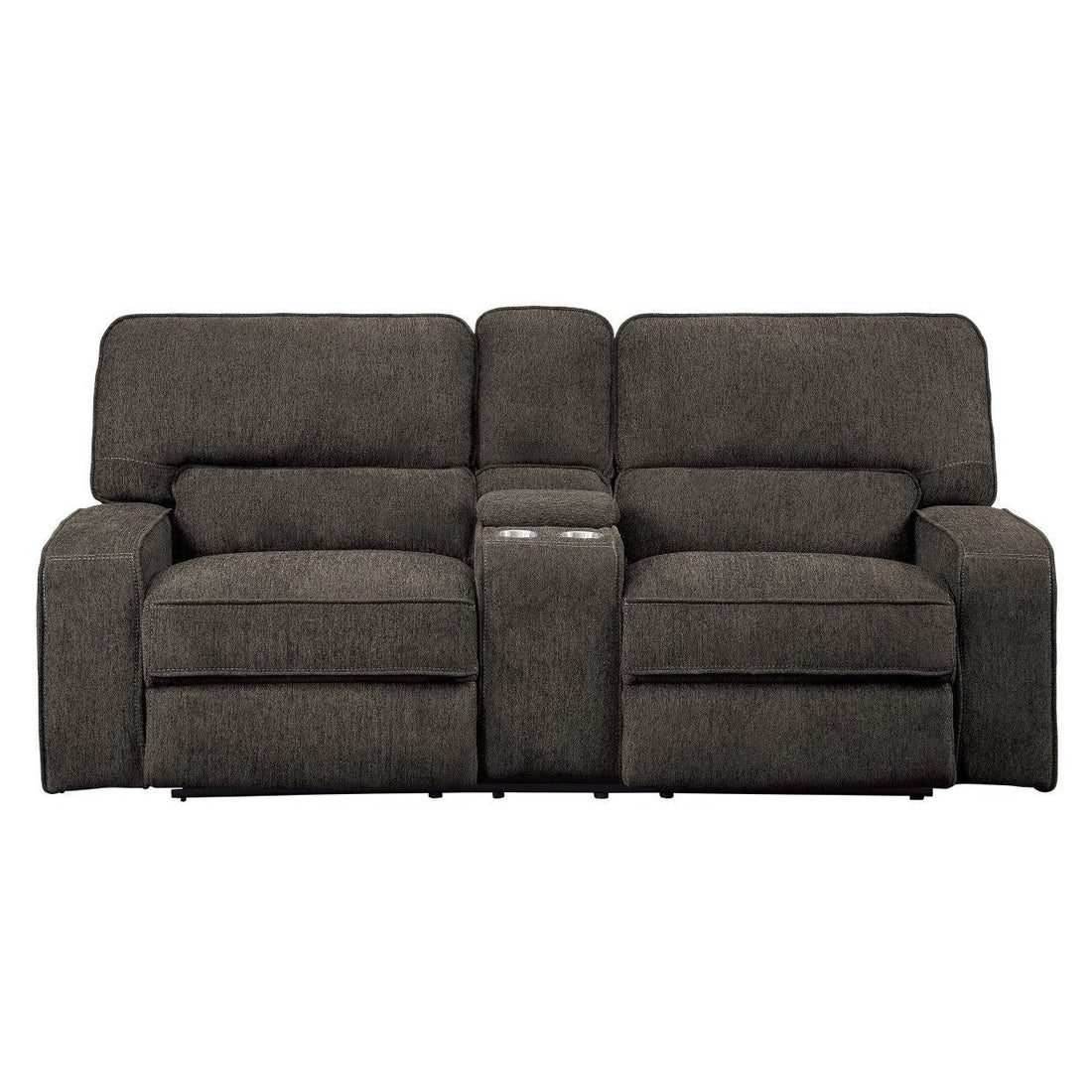 POWER DOUBLE RECLINING LOVE SEAT WITH CENTER CONSOLE, POWER HEADRESTS &amp; USB PORTS, CHOCOLATE 100% POLYESTER 9849CH-2PWH