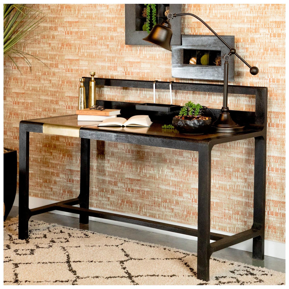 Purston Writing Desk with Hidden Storage Black and Brass 991022