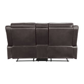 DOUBLE LAY FLAT RECLINING LOVE SEAT W/ CONSOLE, DARK BROWN POLISHED MICROFIBER 9990DB-2
