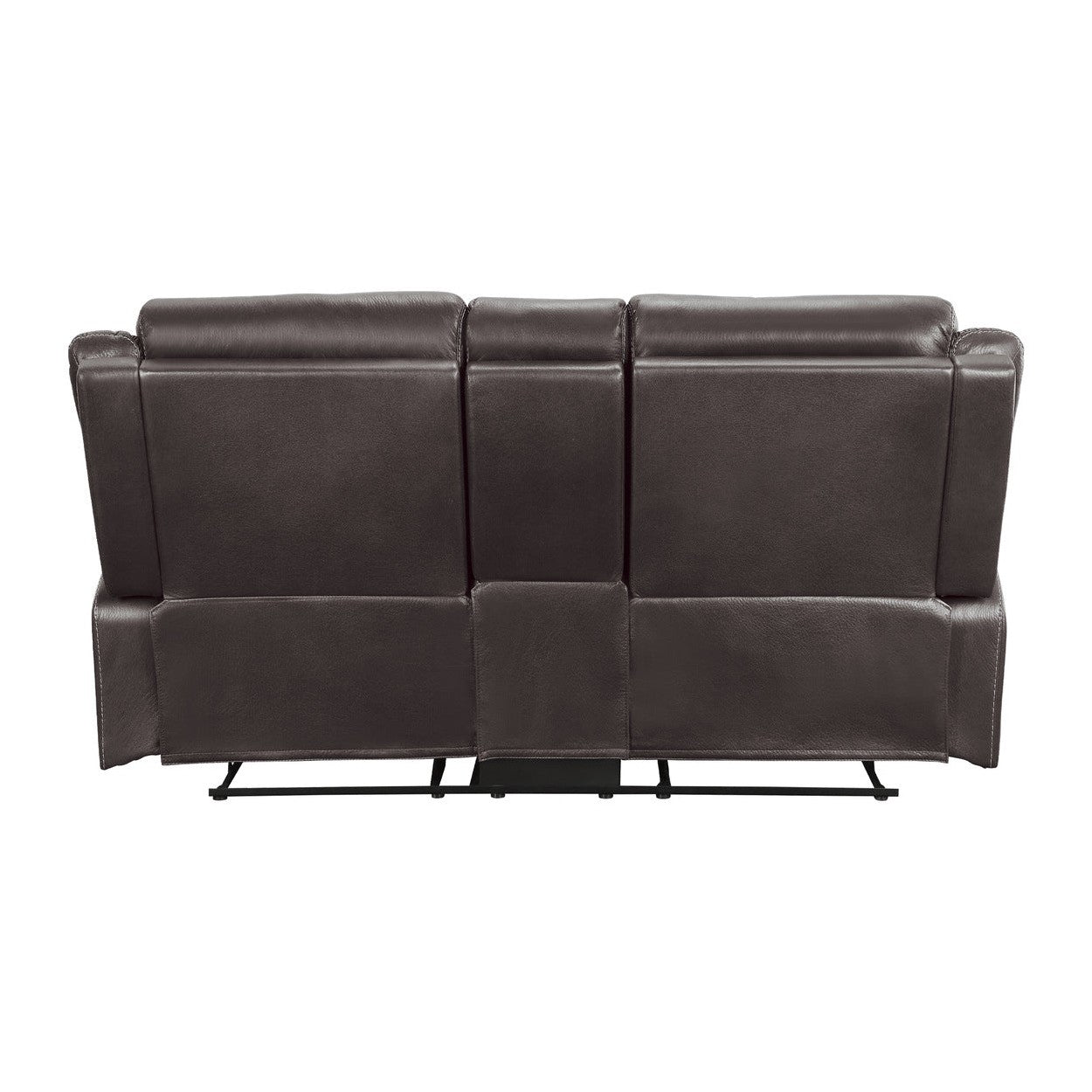 DOUBLE LAY FLAT RECLINING LOVE SEAT W/ CONSOLE, DARK BROWN POLISHED MICROFIBER 9990DB-2