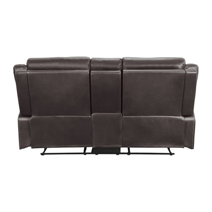 DOUBLE LAY FLAT RECLINING LOVE SEAT W/ CONSOLE, DARK BROWN POLISHED MICROFIBER 9990DB-2