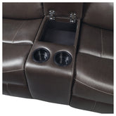 DOUBLE LAY FLAT RECLINING LOVE SEAT W/ CONSOLE, DARK BROWN POLISHED MICROFIBER 9990DB-2