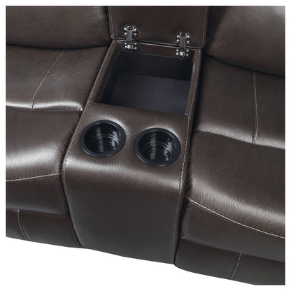 DOUBLE LAY FLAT RECLINING LOVE SEAT W/ CONSOLE, DARK BROWN POLISHED MICROFIBER 9990DB-2
