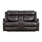 DOUBLE LAY FLAT RECLINING LOVE SEAT W/ CONSOLE, DARK BROWN POLISHED MICROFIBER 9990DB-2