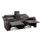 DOUBLE LAY FLAT RECLINING LOVE SEAT W/ CONSOLE, DARK BROWN POLISHED MICROFIBER 9990DB-2