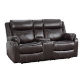 DOUBLE LAY FLAT RECLINING LOVE SEAT W/ CONSOLE, DARK BROWN POLISHED MICROFIBER 9990DB-2