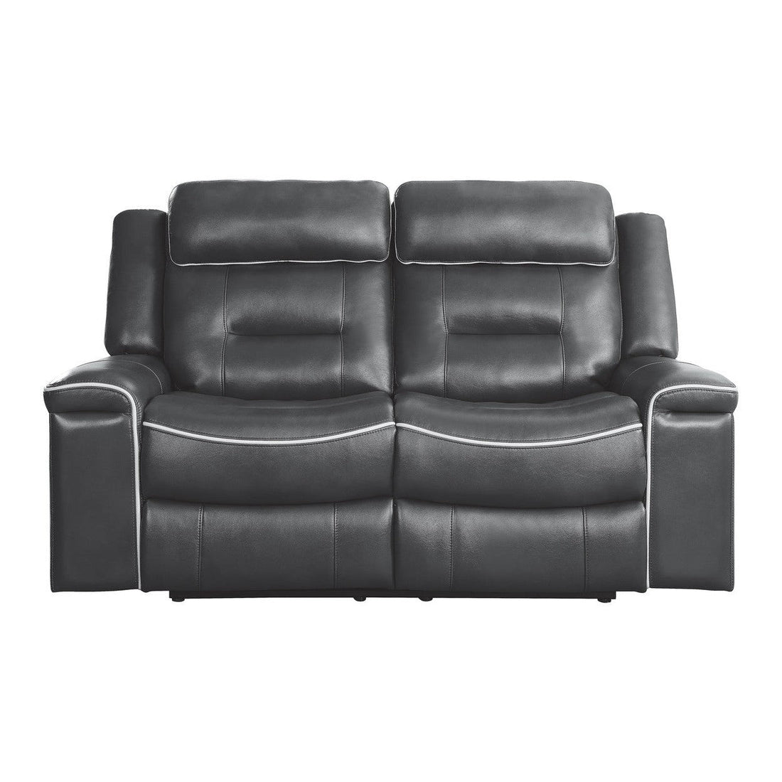 DOUBLE LAY FLAT RECLINING LOVE SEAT, DARK GRAY LEATHER GEL MATCH 9999DG-2