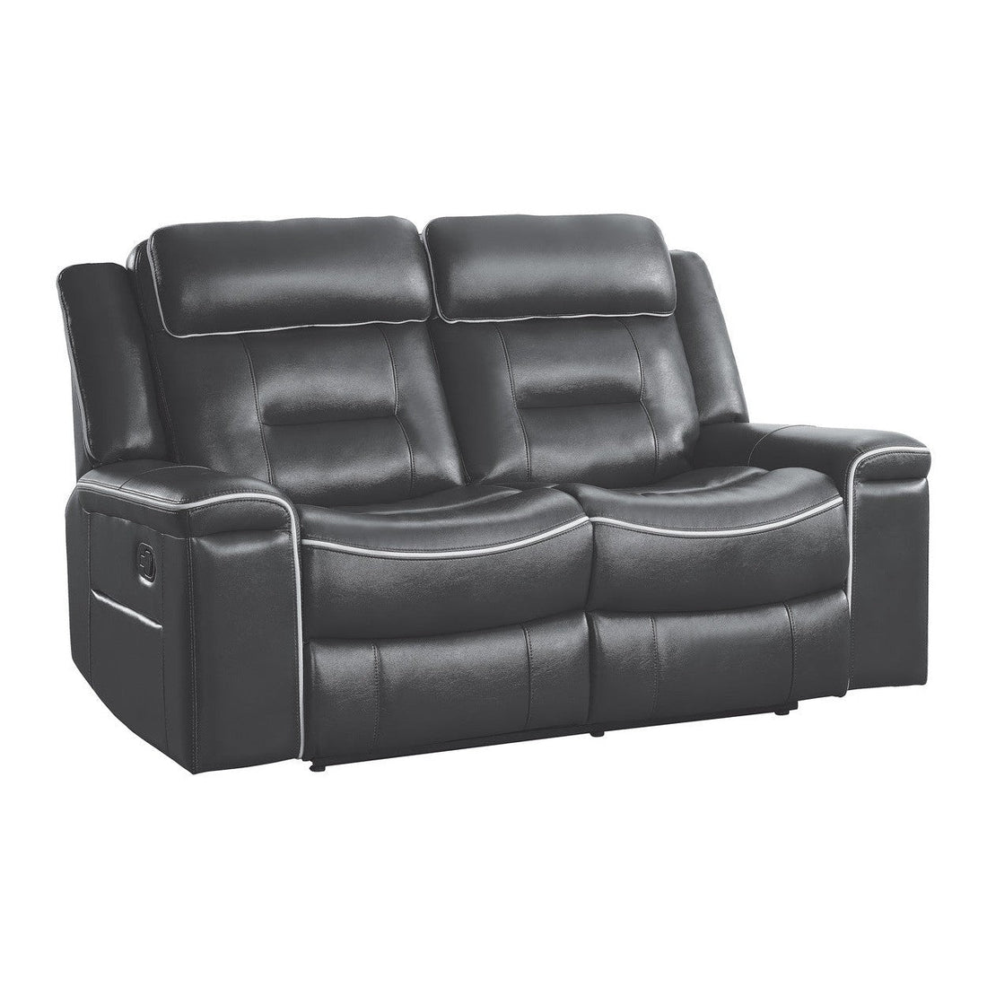 DOUBLE LAY FLAT RECLINING LOVE SEAT, DARK GRAY LEATHER GEL MATCH 9999DG-2