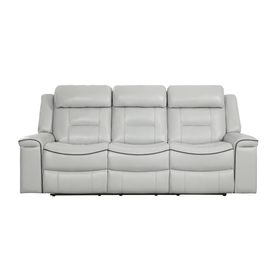 DOUBLE LAY FLAT RECLINING SOFA, LIGHT GRAY LEATHER GEL MATCH 9999GY-3