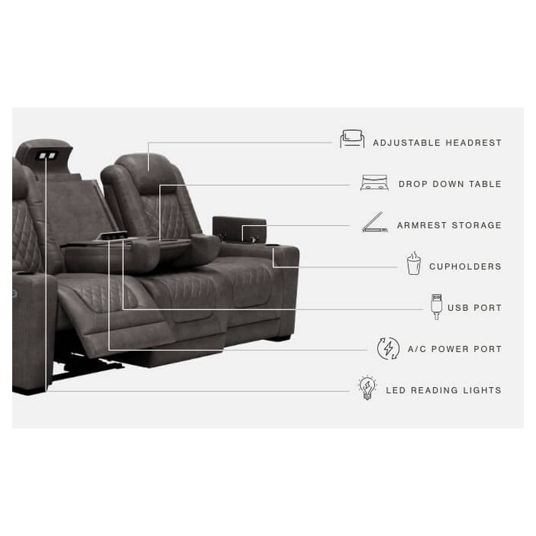 HyllMont Power Reclining Sofa Ash-9300315
