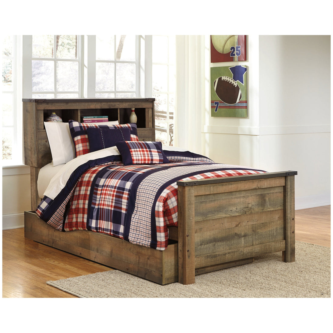 Trinell Twin Bookcase Bed with 1 Large Storage Drawer Ash-B446B22