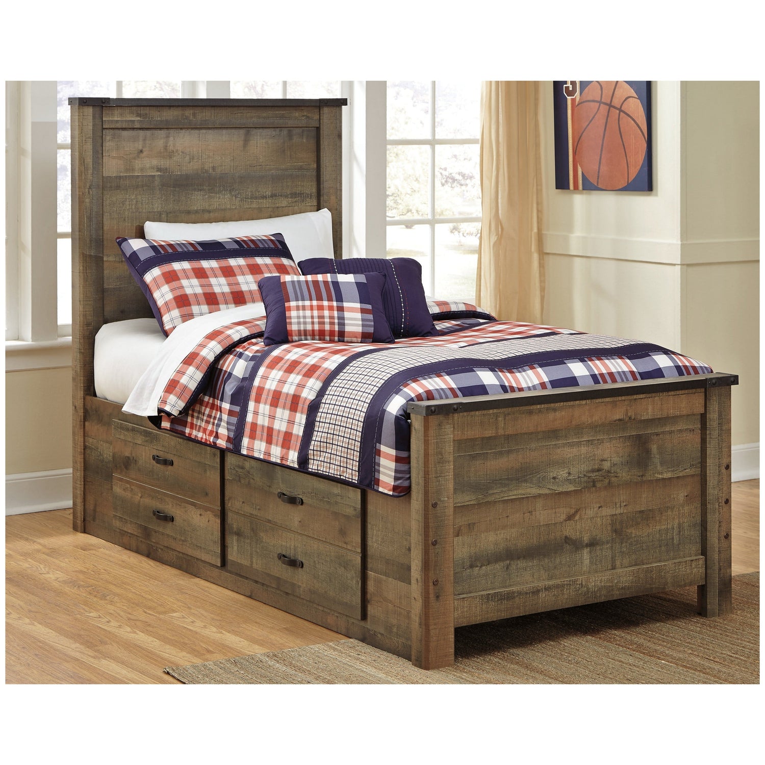 Trinell Panel Bed with 2 Storage Drawers