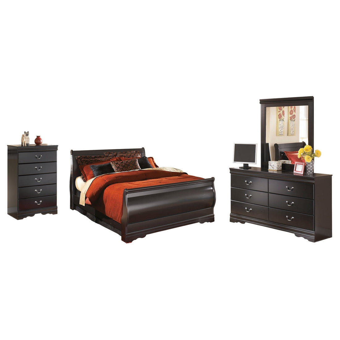 Huey Vineyard Queen Sleigh Bed with Dresser, Mirror and Chest of Drawers Ash-B128B23