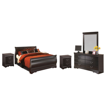 Huey Vineyard Full Sleigh Bed with Mirrored Dresser and 2 Nightstands Ash-B128B11