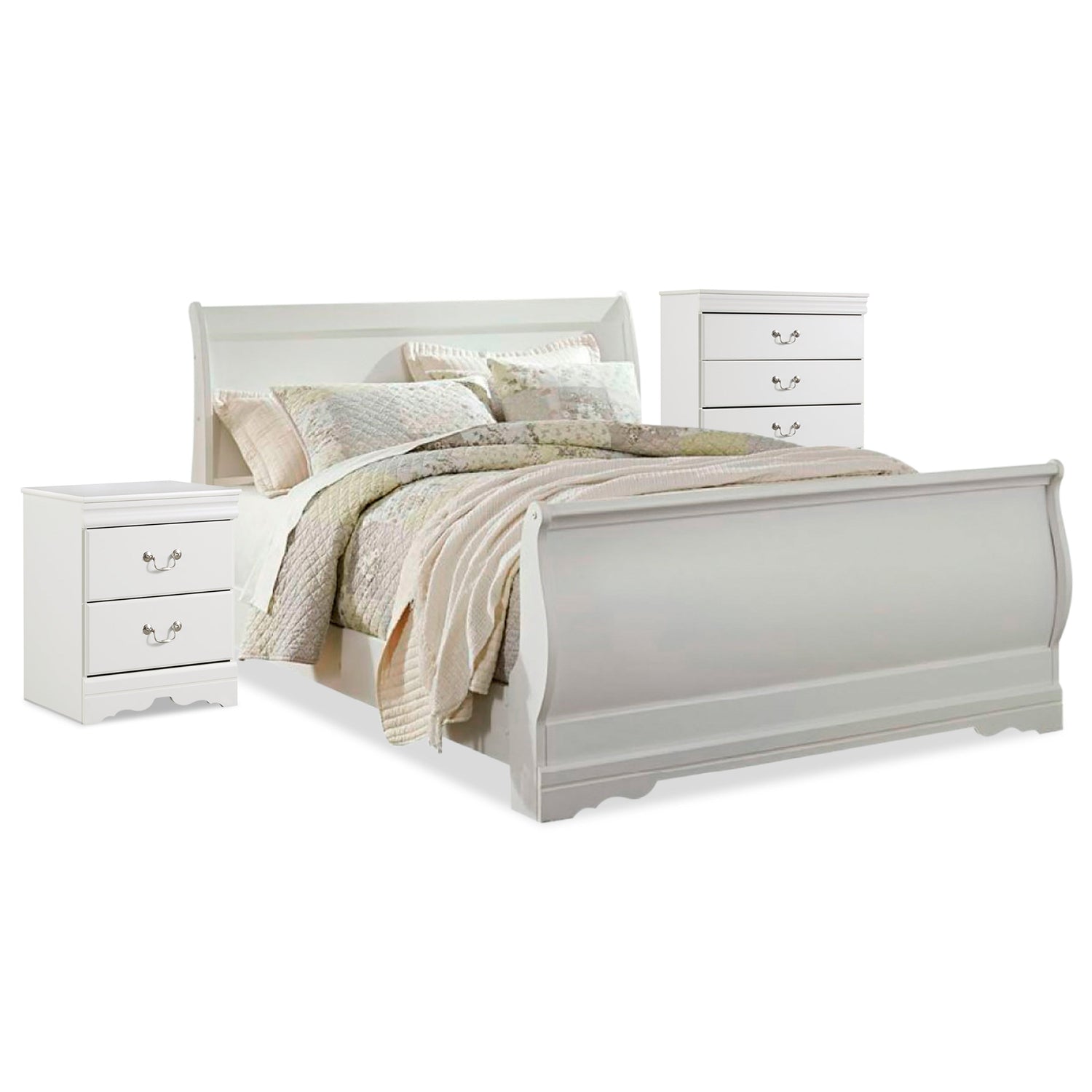 Anarasia Queen Sleigh Bed with Chest of Drawers and Nightstand Ash-B129B12