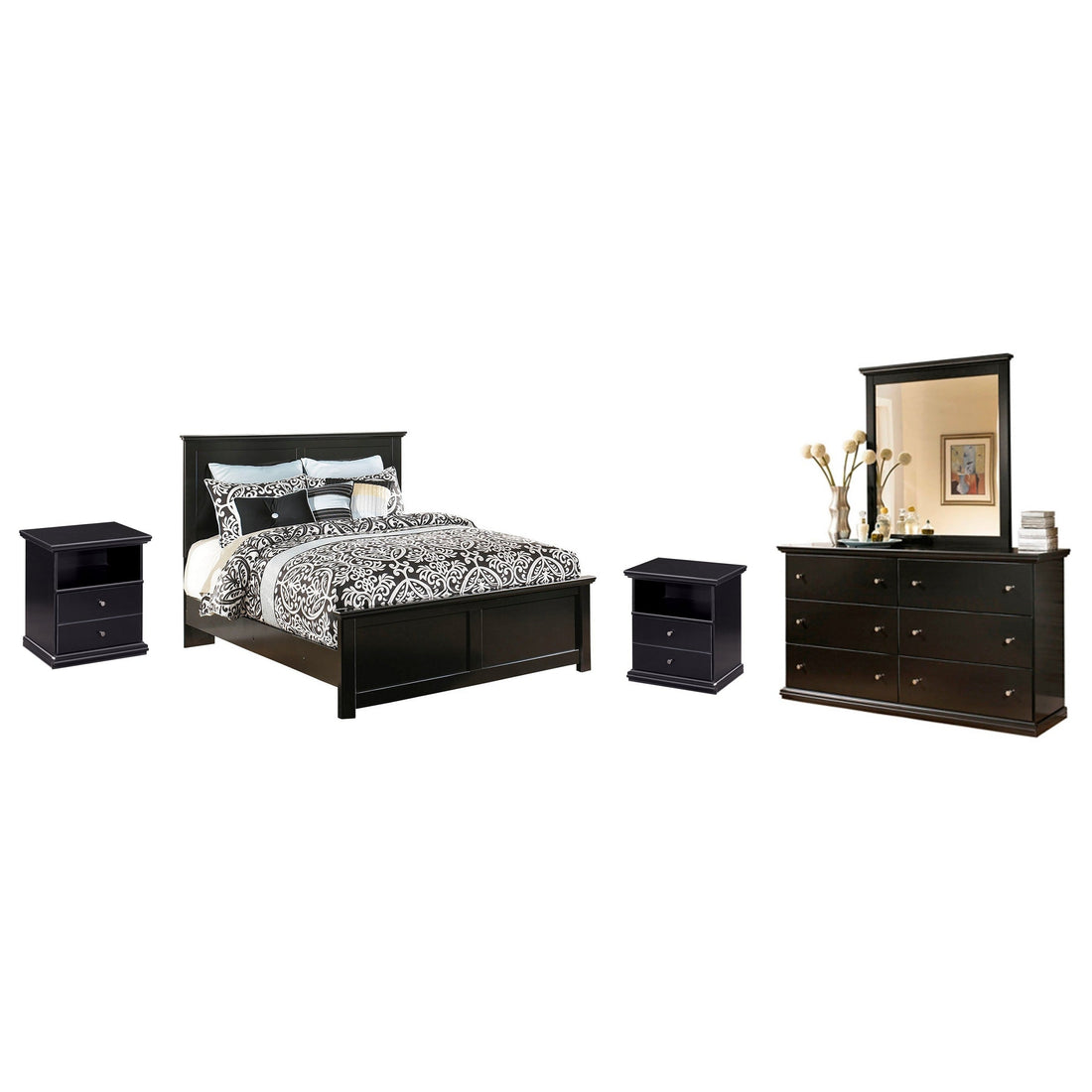 Maribel Queen Panel Bed with Dresser, Mirror and 2 Nightstands Ash-B138B23
