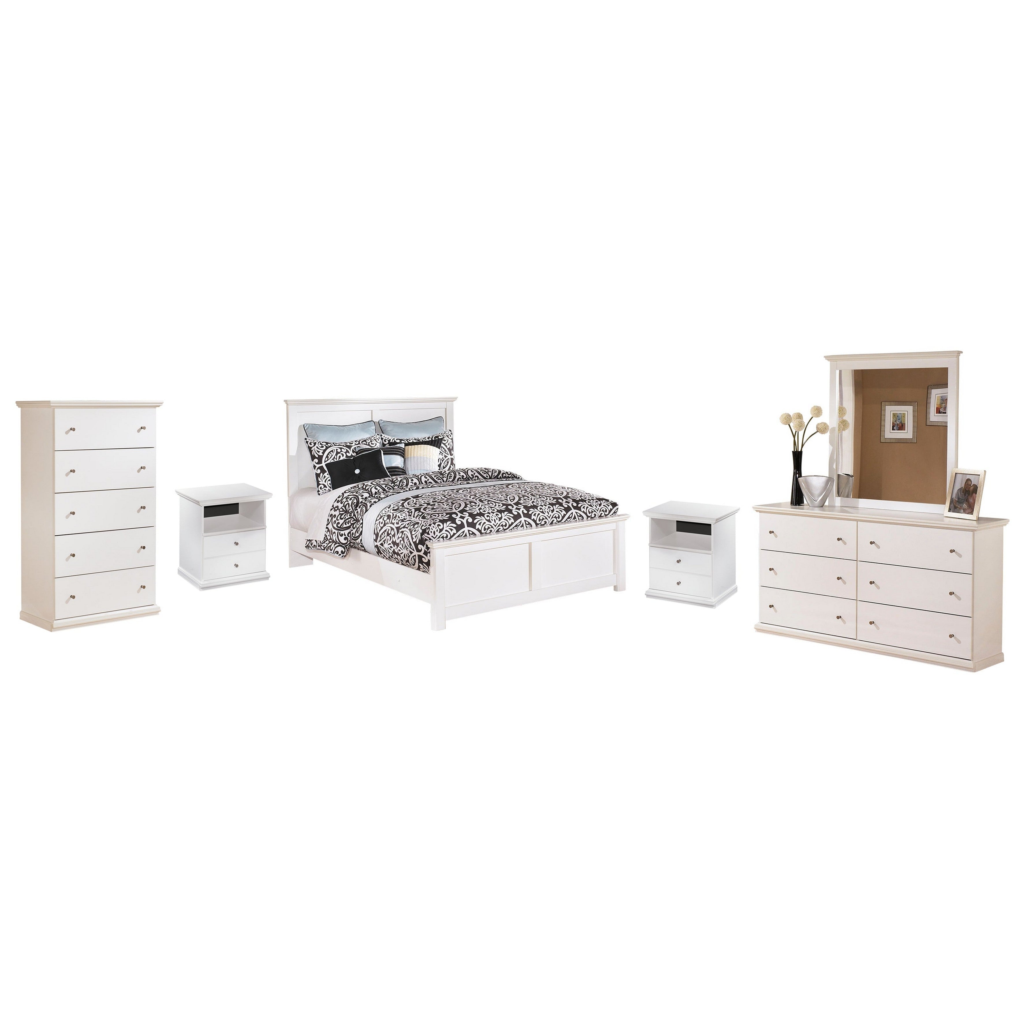 Bostwick Shoals Queen Panel Bed with Mirrored Dresser, Chest and 2 Nightstands Ash-B139B14