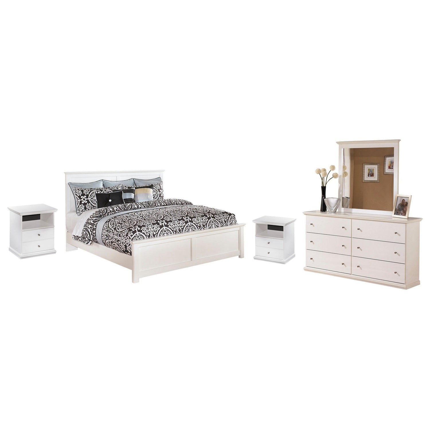 Bostwick Shoals King Panel Bed, Dresser, Mirror and 2 Nightstands Ash-B139B19