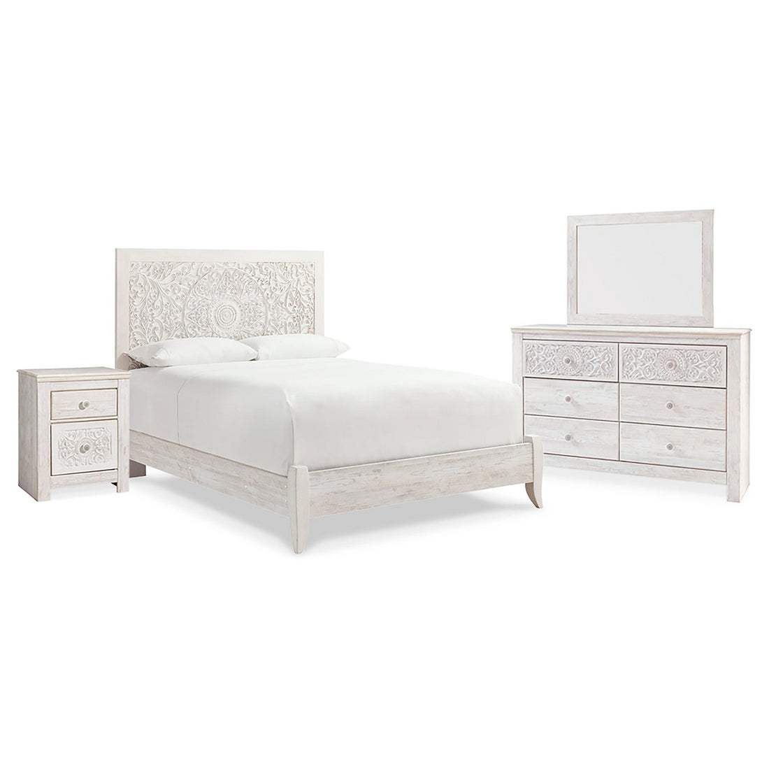 Paxberry Queen Panel Bed, Dresser, Mirror and Nightstand Ash-B181B16