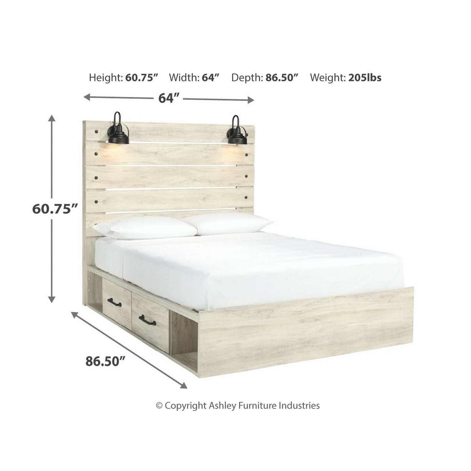 Cambeck Panel Bed with 2 Storage Drawers