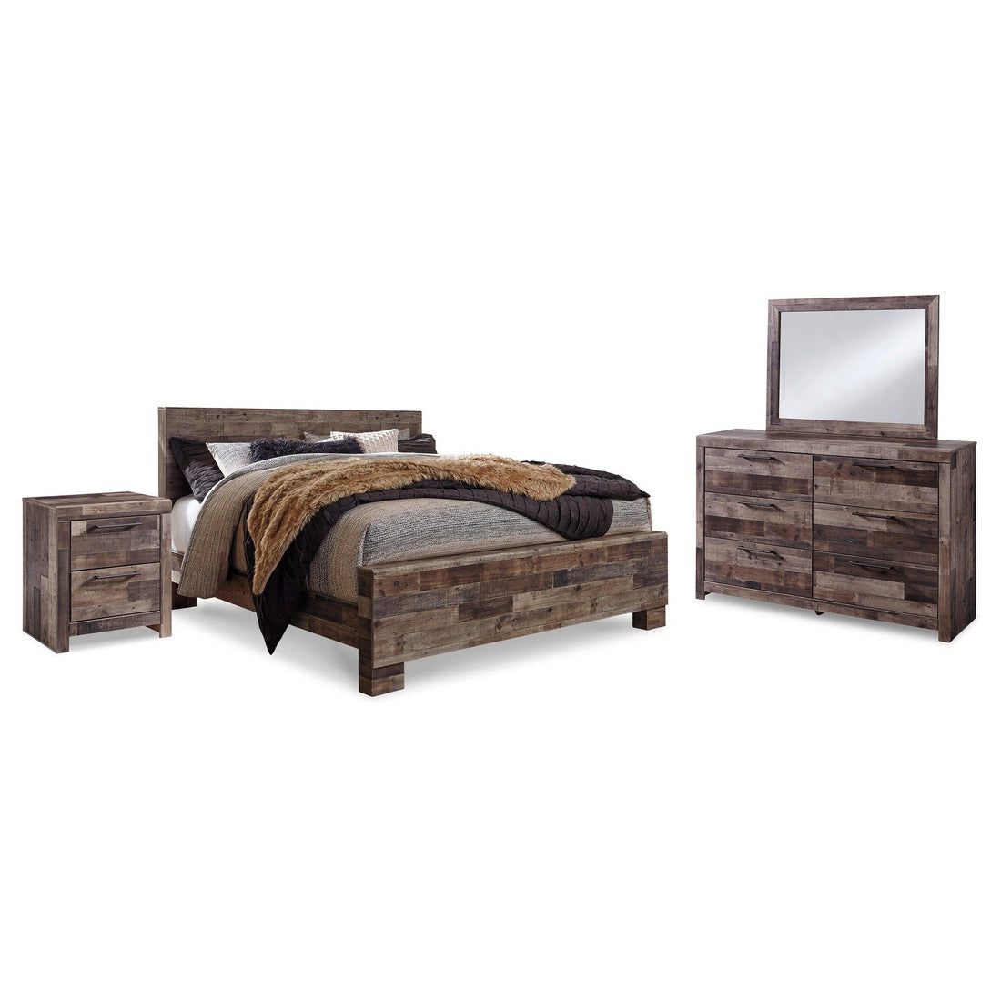 Derekson King Panel Bed, Dresser, Mirror and Nightstand Ash-B200B42