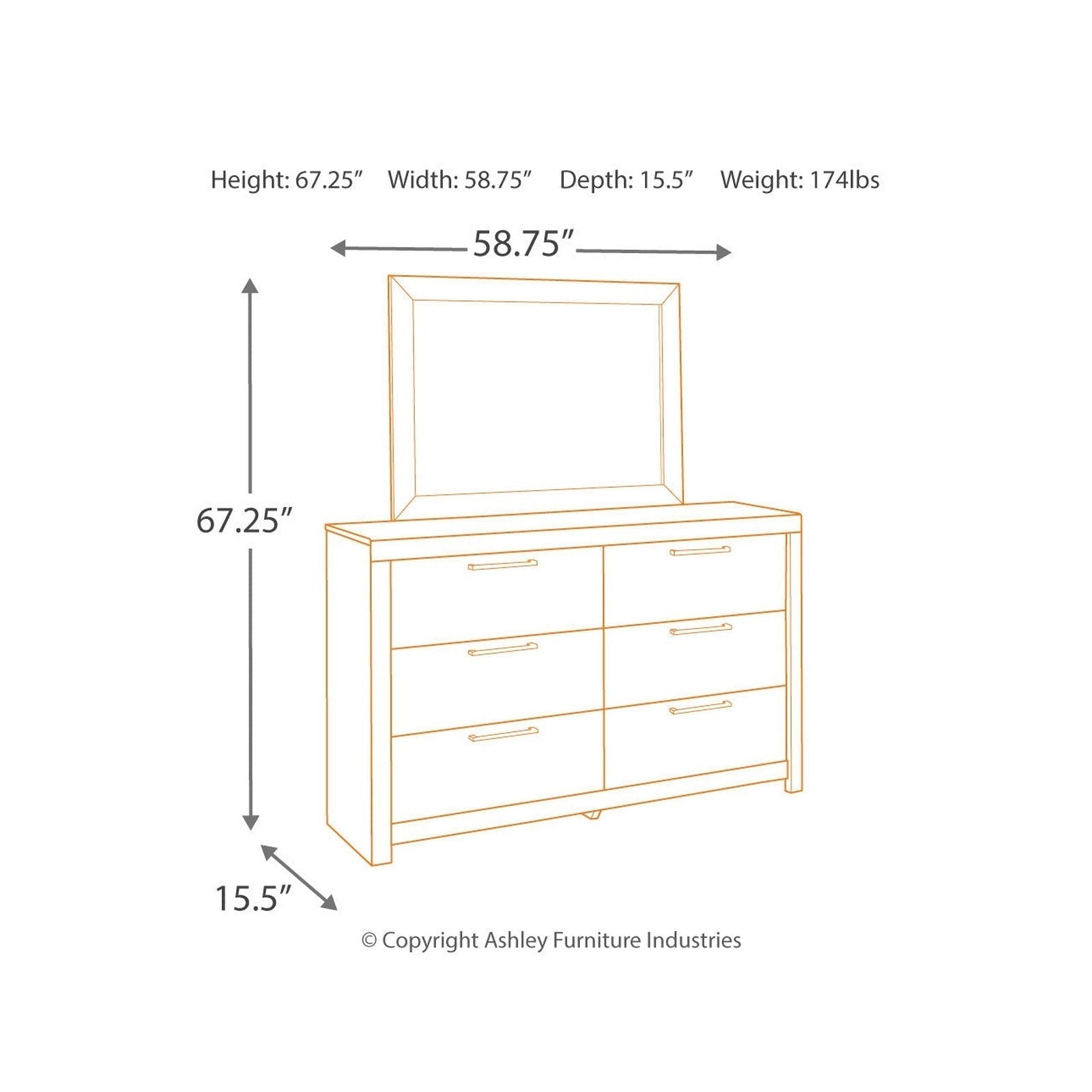 Derekson Dresser and Mirror Ash-B200B1