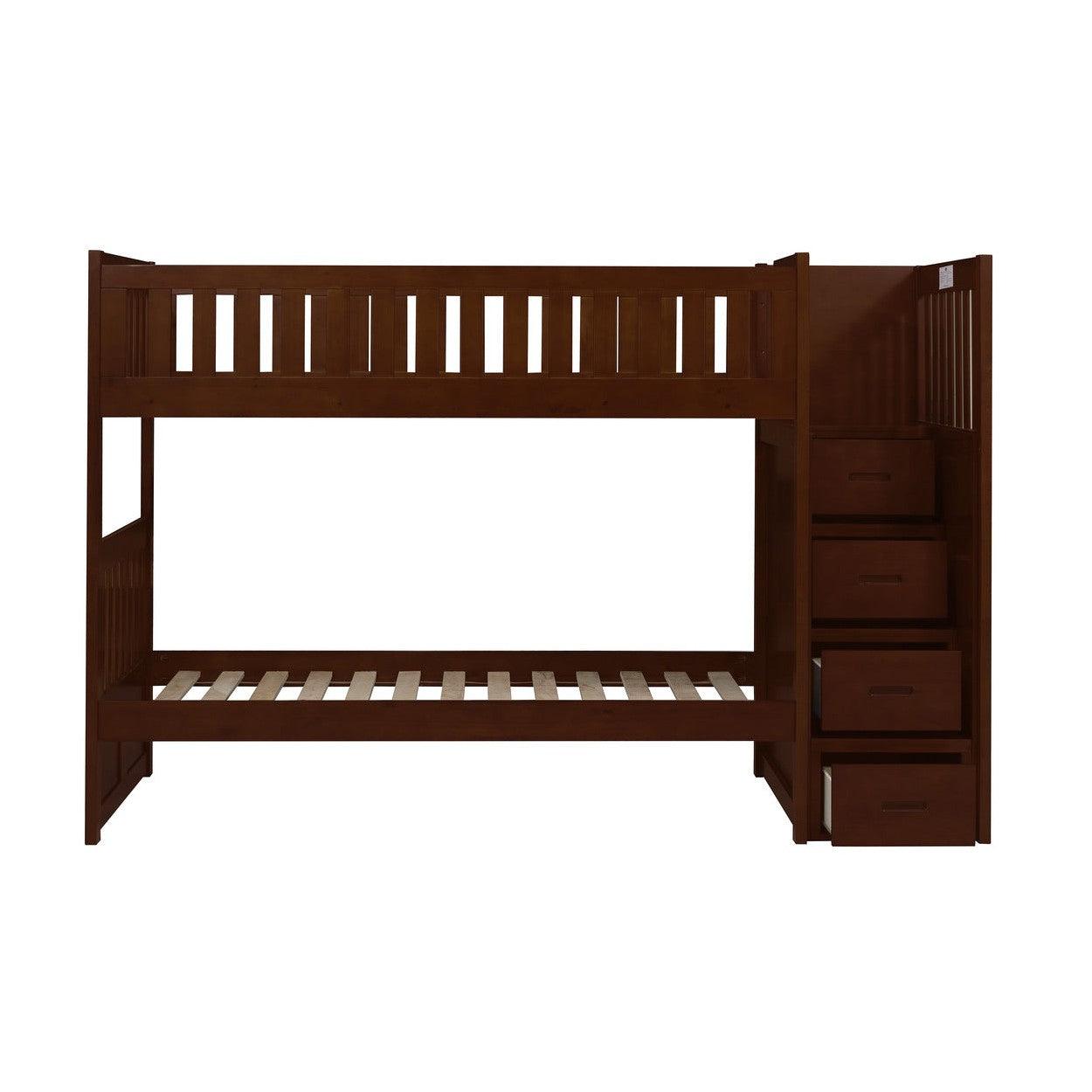 (4) BUNK BED WITH REVERSIBLE STEP STORAGE, DRK CHRY B2013SBDC-1*
