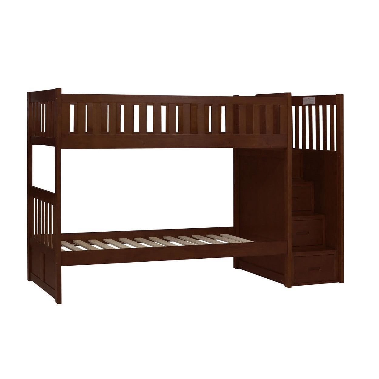 (4) BUNK BED WITH REVERSIBLE STEP STORAGE, DRK CHRY B2013SBDC-1*
