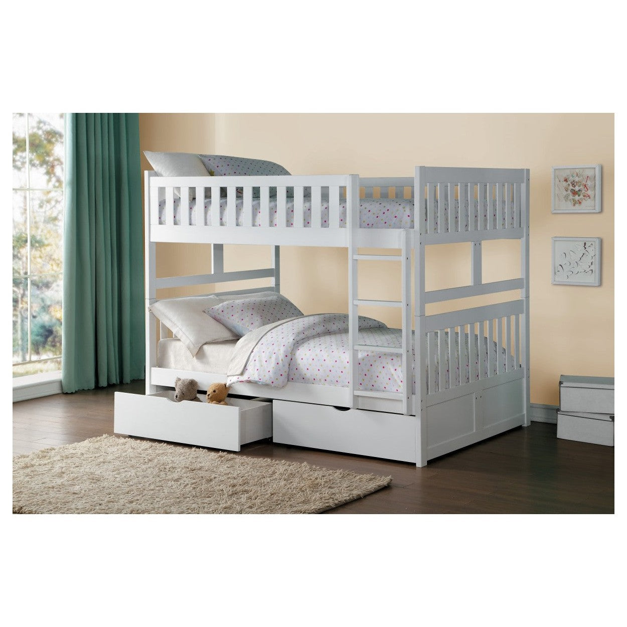 (4) Full/Full Bunk Bed with Storage Boxes B2053FFW-1*T