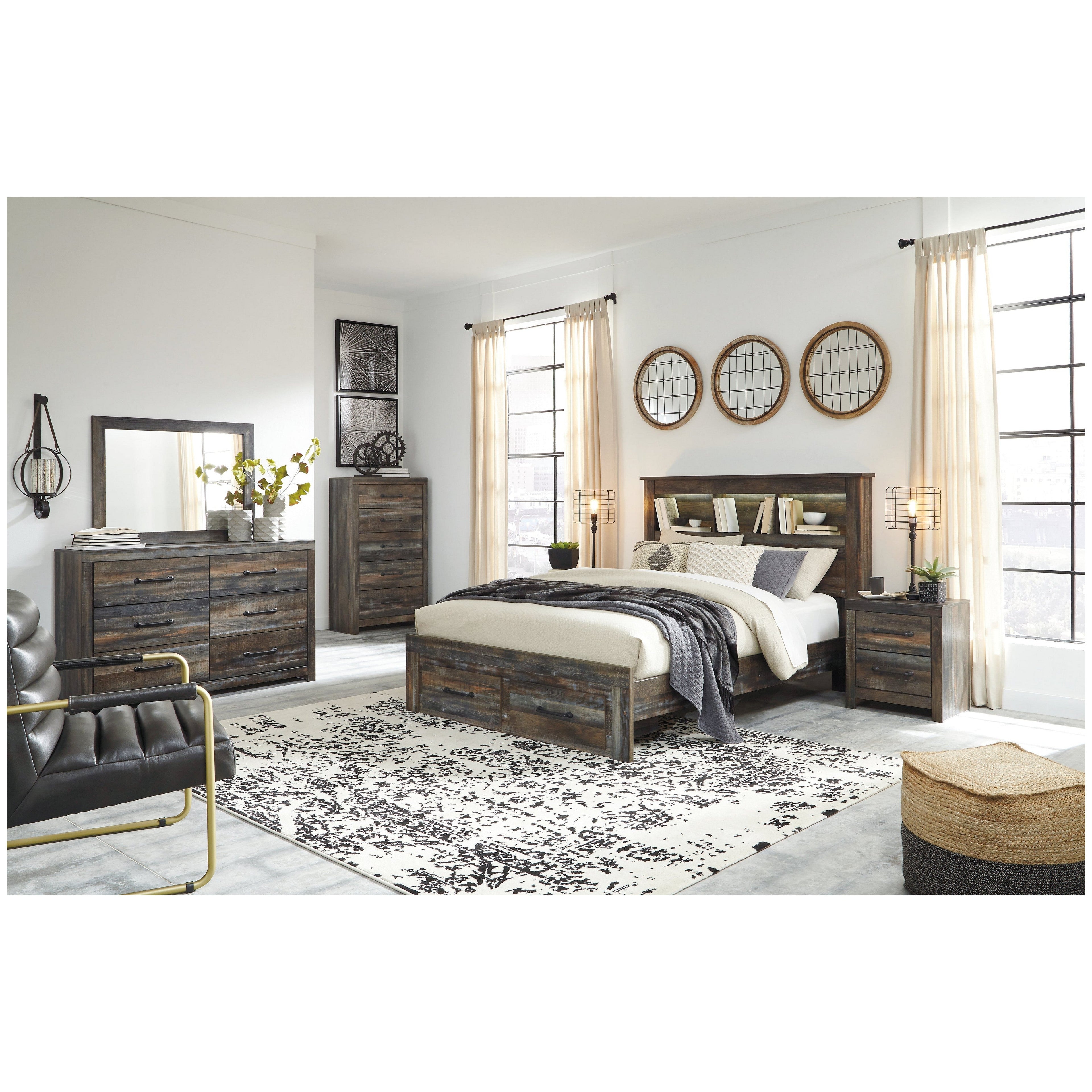 Drystan Queen Bookcase Bed with 2 Storage Drawers Ash-B211B23