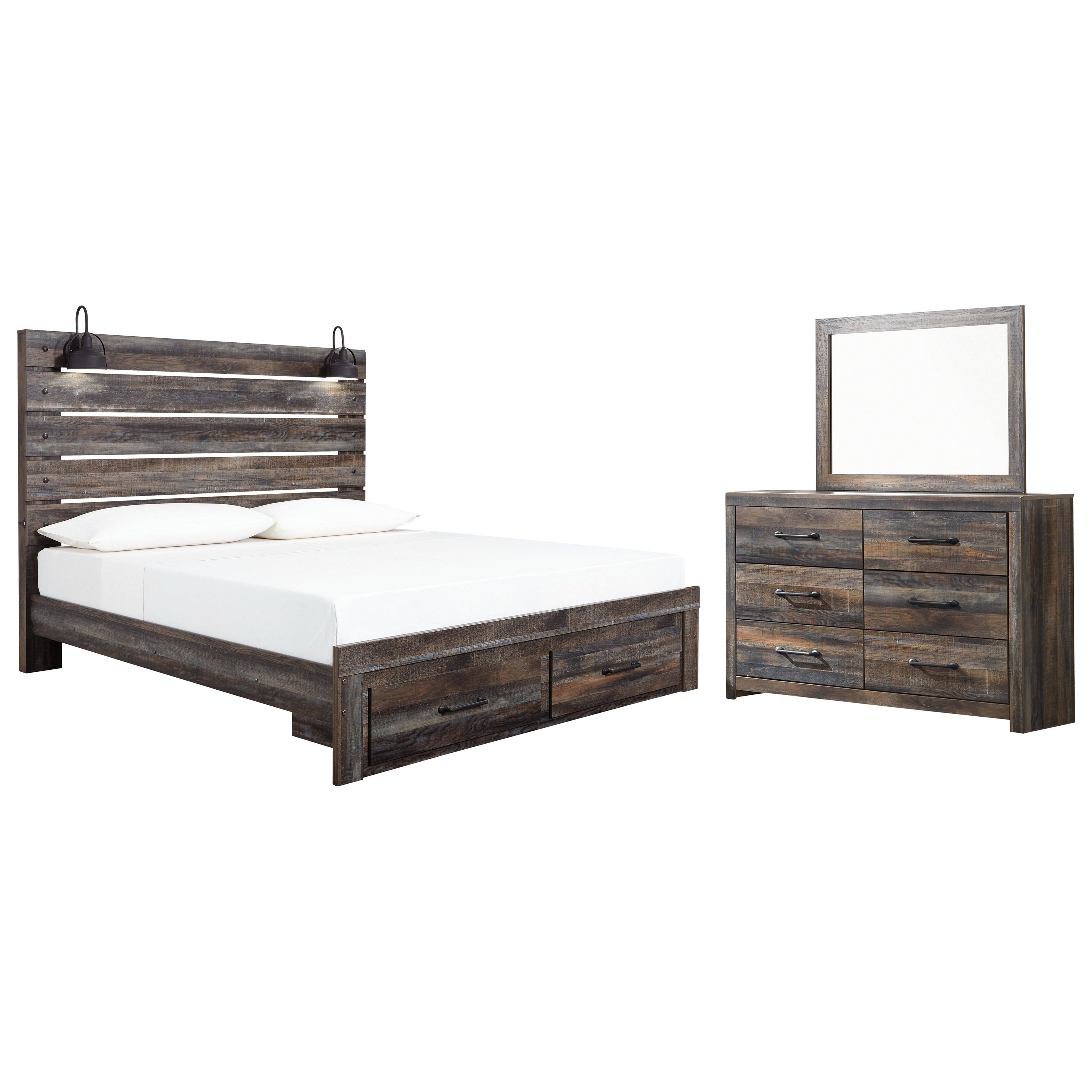 Drystan King Panel Storage Bed, Dresser and Mirror Ash-B211B58