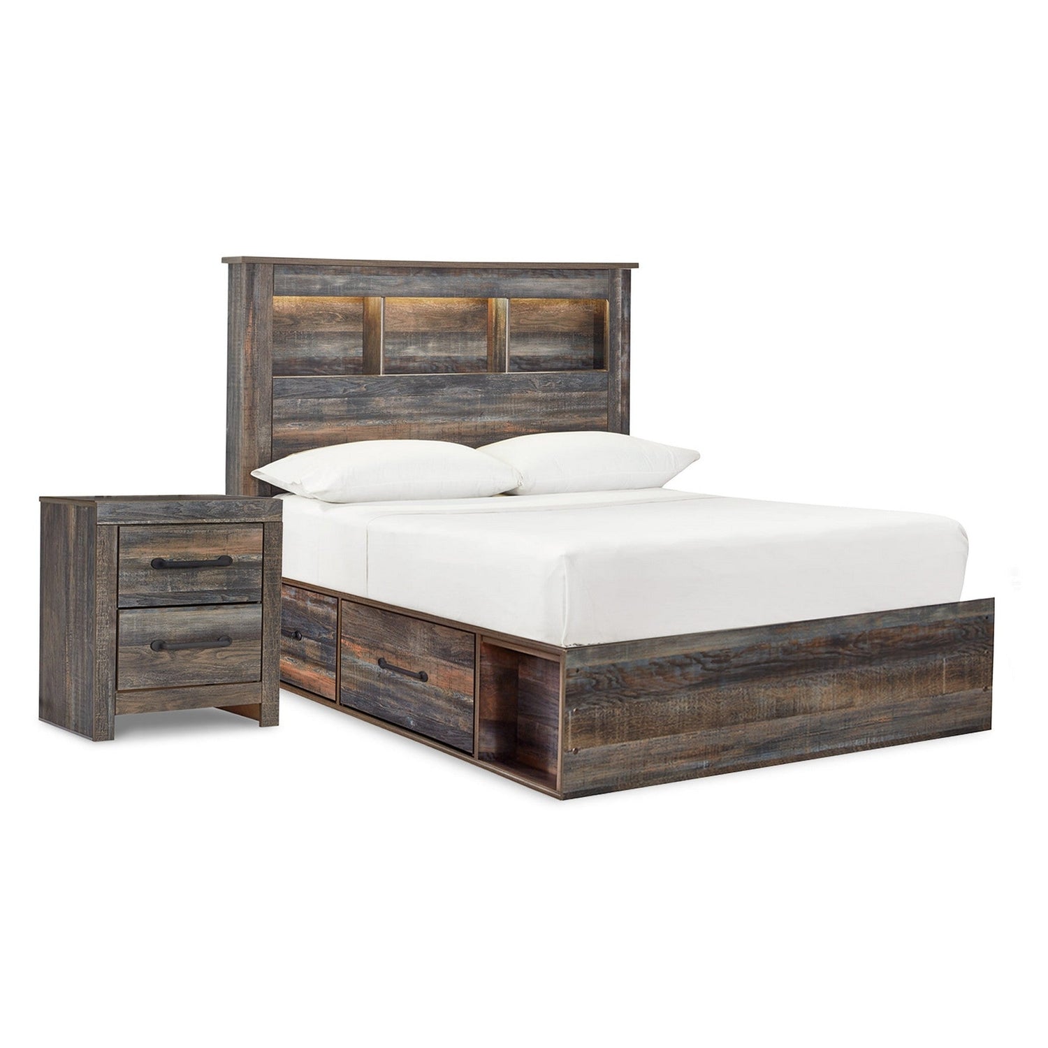 Drystan Full Bookcase Bed with 2 Sided Storage and Nightstand Ash-B211B61