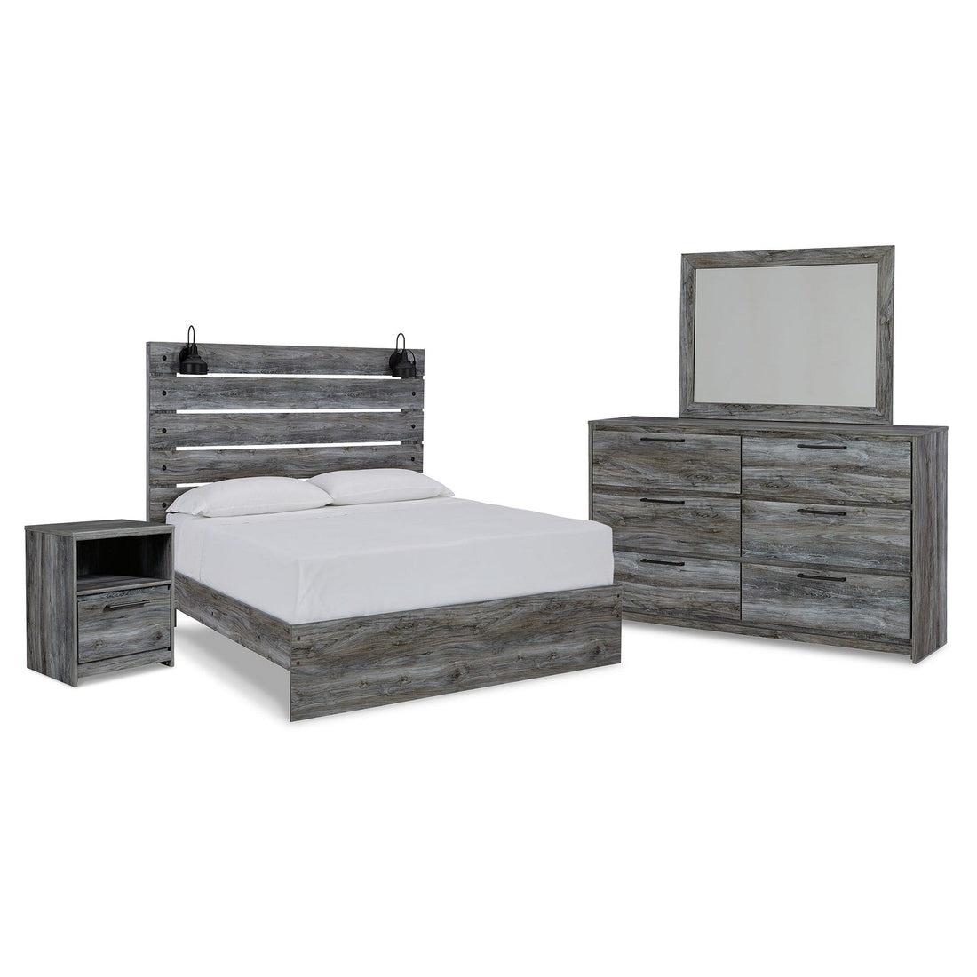 Baystorm Queen Panel Bed, Dresser, Mirror and Nightstand Ash-B221B41