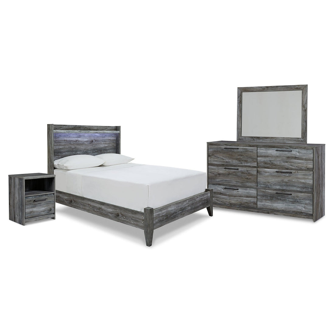 Baystorm Full Panel Bed, Dresser, Mirror and Nightstand Ash-B221B18