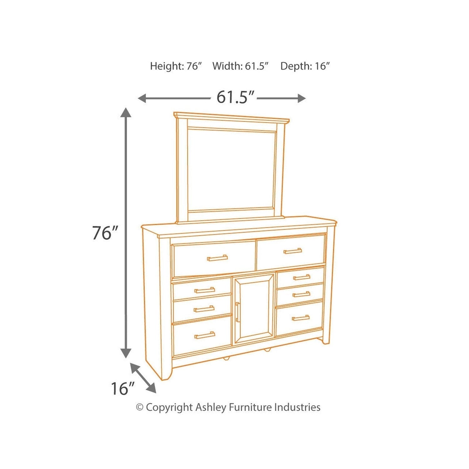 Juararo Dresser and Mirror Ash-B251B1
