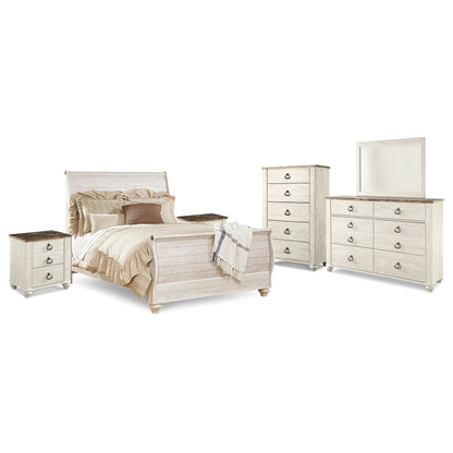 Willowton Queen Sleigh Bed, 2 Dressers, Mirror, Chest and 2 Nightstands Ash-B267B39
