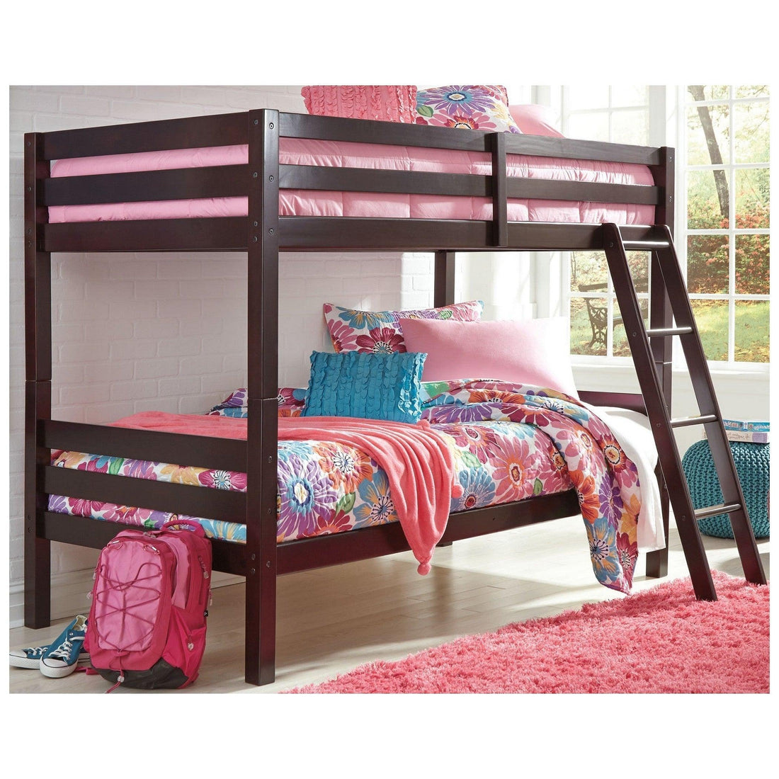 Halanton Twin over Twin Bunk Bed with Ladder Ash-B328-59