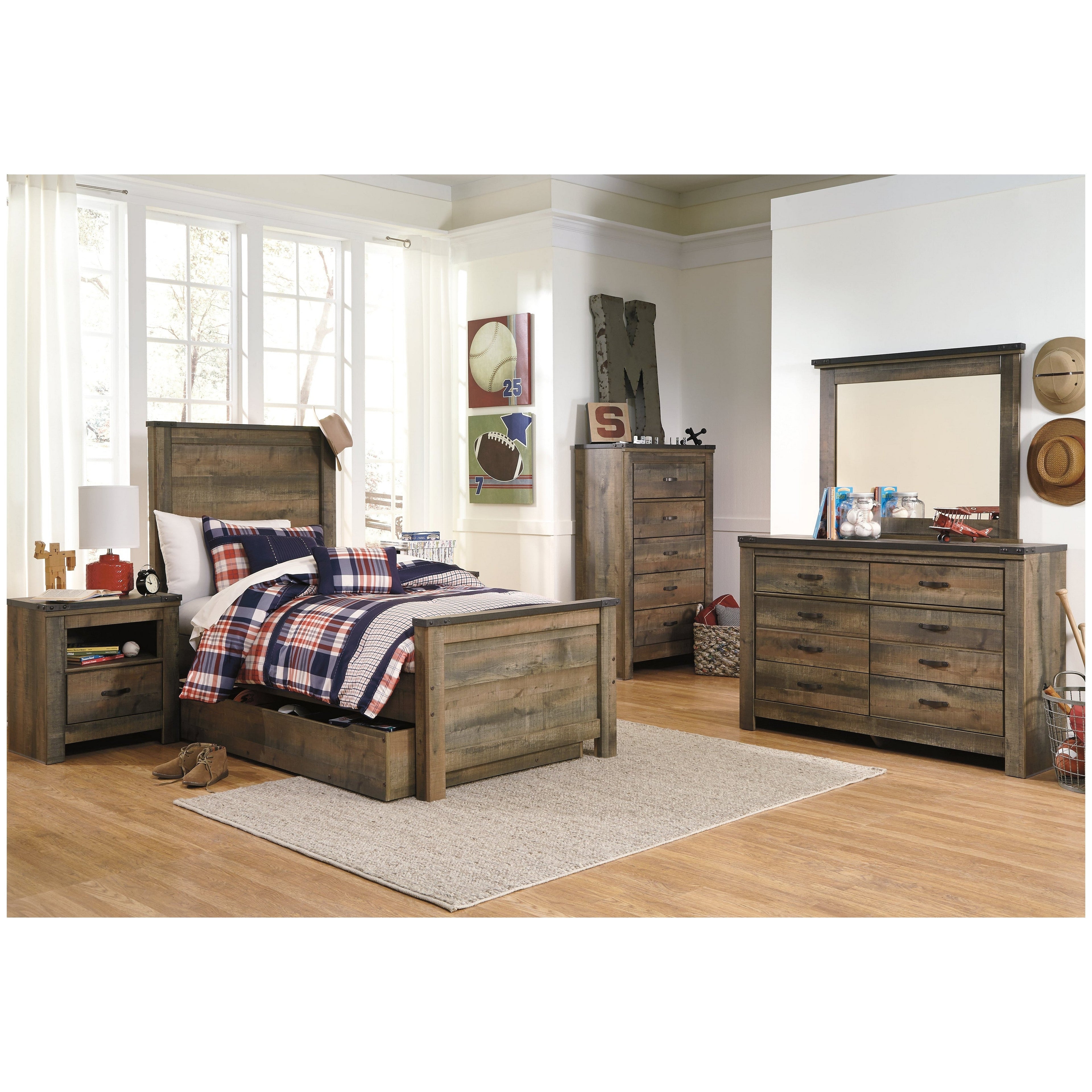 Trinell Panel Bed with 1 Large Storage Drawer