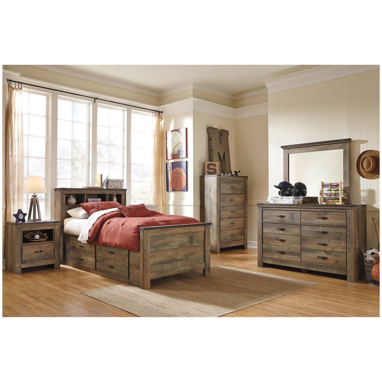 Trinell Bookcase Bed with 2 Storage Drawers
