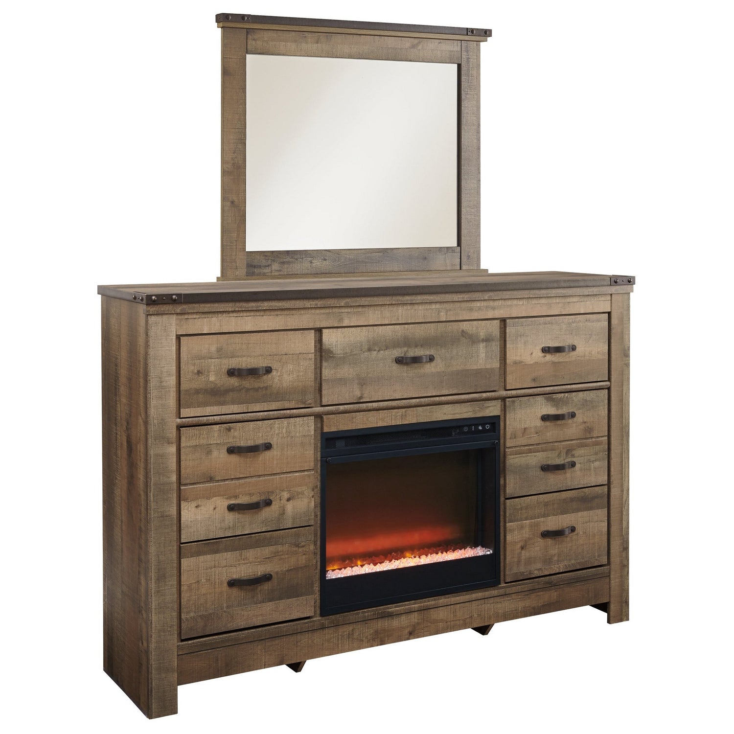 Trinell Dresser and Mirror with Fireplace Ash-B446B53