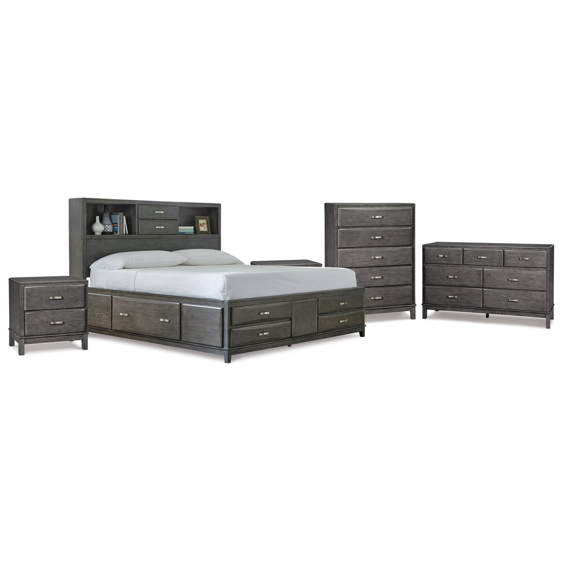 Caitbrook King Storage Bed, Dresser, Chest and 2 Nightstands Ash-B476B10