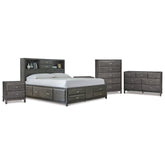 Caitbrook King Storage Bed, Dresser, Chest and 2 Nightstands Ash-B476B10
