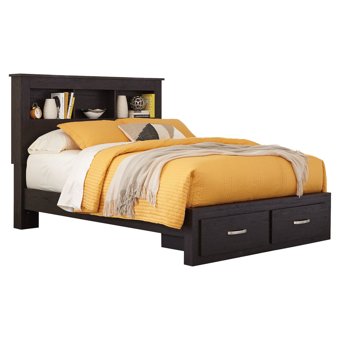Reylow Queen Bookcase Bed with 2 Storage Drawers Ash-B555B8