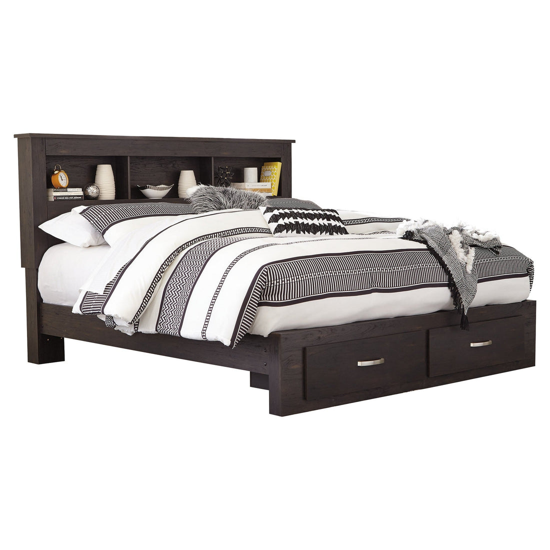 Reylow King Bookcase Bed with 2 Storage Drawers Ash-B555B13