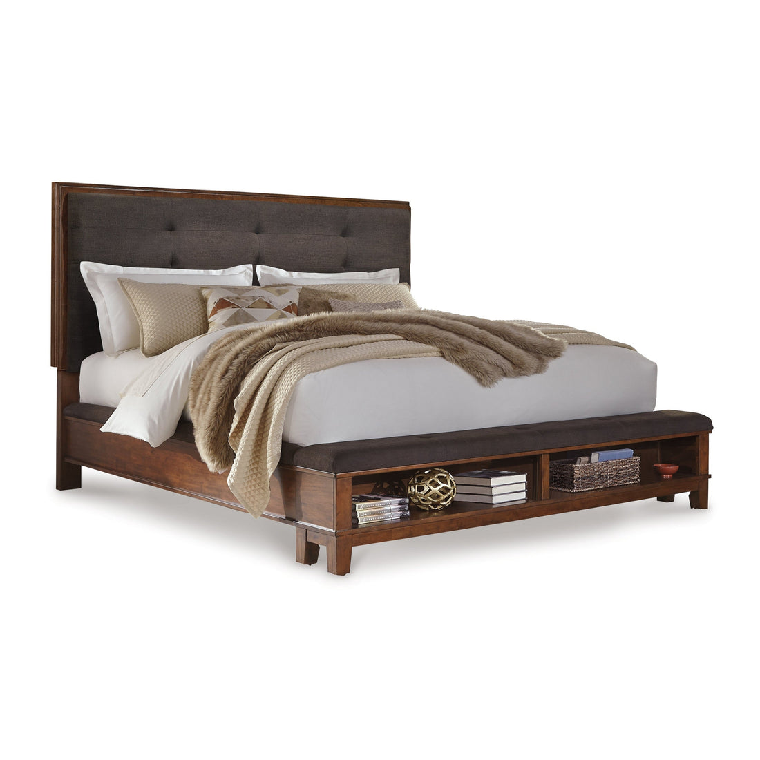 Ralene Queen Upholstered Storage Bed with Mirrored Dresser Ash-B594B3